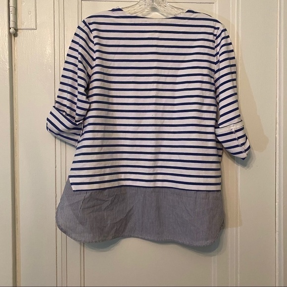 Lili’s Closet Gabbi Blue White Striped Top Layered Hem 3/4 Sleeve Size Small - Picture 7 of 7